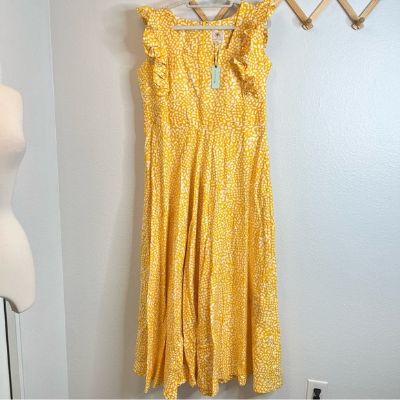SIKA x Anthropologie Marigold Yellow White Ruffled Sleeve Maxi Dress - Picture 4 of 12